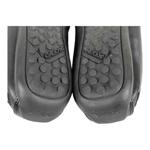 Geox Respira Black Leather Ballet Flats Bow Round Toe Cap Slip On Elastic Fit - Picture 13 of 13